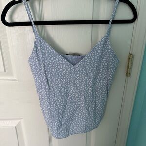 Brandy Melville Light Blue Floral Cami Top with V-Neck